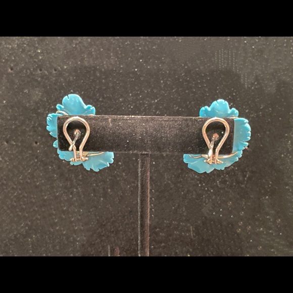 Cathy Waterman Turquoise Enamel & Diamond Flower Earrings - Picture 3 of 8